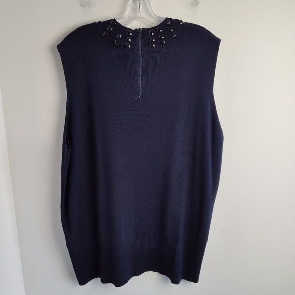 New Samoon by Gerry Weber Sleeveless Sweater 22 beaded knit top new navy blue - Picture 12 of 14